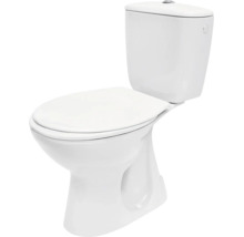 Stand-WC-Kombination aus weißer Keramik mit Spülkasten und geschlossenem WC-Sitz.