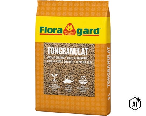 Floragard Tongranulat 5 Liter Sack für optimale Wurzelbelüftung und Drainage bei Zimmer- und Kübelpflanzen. (Image AI modified or generated)