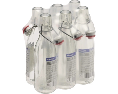 Sechserpack Glasflaschen mit Bügelverschluss mit einem Fassungsvermögen von 0,25 Liter für Säfte und alkoholische Getränke