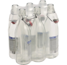 Set aus sechs Glasflaschen mit Bügelverschluss in Folienverpackung