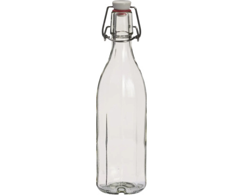 Leere Glasflasche mit Bügelverschluss aus Glas und Metall