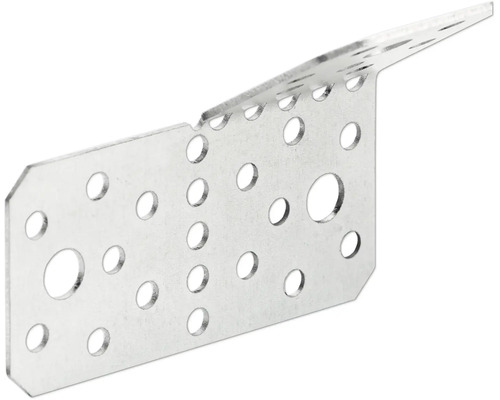 Winkelverbinder aus Stahl mit Lochungen zur Holzverbindung im Konstruktionsbau.