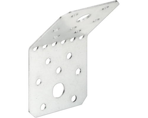 Winkelverbinder aus Metall mit zahlreichen Lochungen zur stabilen Befestigung von Holzkonstruktionen