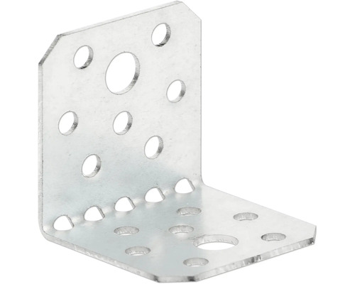 Winkelverbinder aus Stahl mit verschiedenen Lochgrößen zur Holzverbindung.