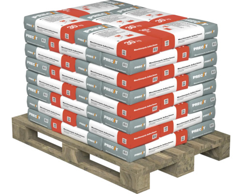 Eine Palette mit mehreren 30 Kilogramm Säcken Maschinenputz für den Innen- und Außenbereich.
