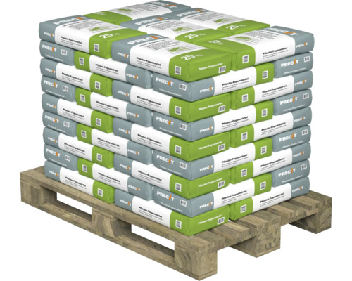 Eine Palette mit mehreren 25 Kilogramm Säcken Precit Pflaster Fugenmörtel für Pflastersteine und Platten im Außenbereich.