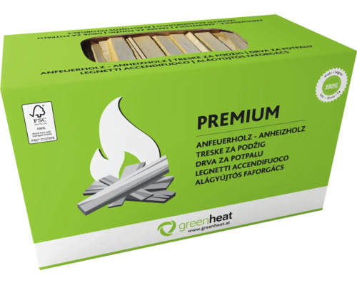 Ein Karton mit Premium Anfeuerholz mit FSC Zertifizierung.
