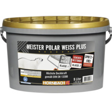 Meister Polar Weiss Plus Wandfarbe, 5 Liter Eimer, hochdeckende Innenfarbe mit Blauer Engel Zertifizierung.
