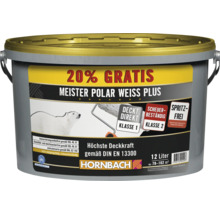 Eimer Meister Polar Weiss Plus Wandfarbe mit 12 Litern Inhalt für 78 bis 102 Quadratmeter Reichweite mit Blauer Engel Zertifizierung