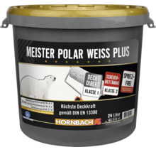 Eimer Meister Polar Weiss Plus Wandfarbe, 25 Liter, hochdeckend, scheuerbeständig, emissionsarm, Hornbach Eigenmarke.