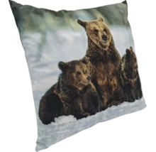 Dekokissen mit Bärenmotiv in einer Winterlandschaft für Wohnzimmer oder Schlafzimmer