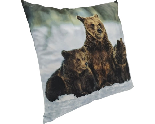 Dekokissen mit Bärenmotiv in einer Winterlandschaft für Wohnzimmer oder Schlafzimmer