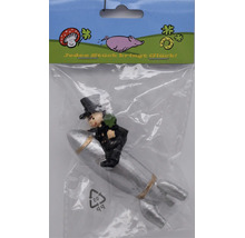 Glücksbringer Schornsteinfeger auf einer Rakete in Kunststoffverpackung