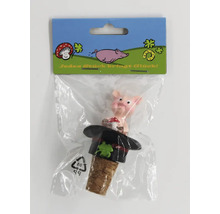Flaschenverschluss mit Schweinchen und Glückspilz auf Zylinder in einer Kunststoffverpackung