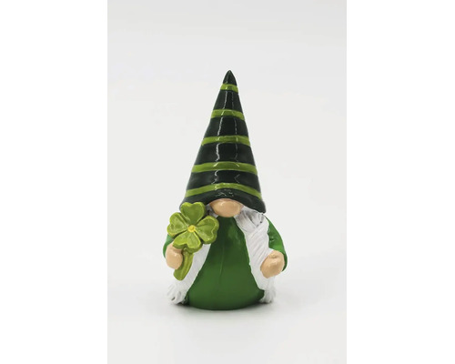 Gartenzwerg aus Kunststein mit Kleeblatt als Dekorationsfigur
