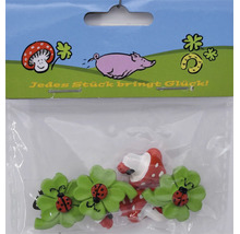 Glücksbringer Set mit Marienkäfer auf Kleeblatt und Fliegenpilz als Dekoartikel in Plastikverpackung