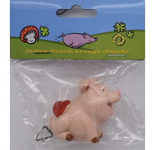 Glücksschwein Figur mit rotem Herz auf dem Rücken in transparenter Verpackung