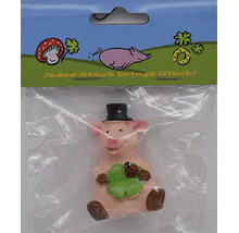 Glücksschwein Figur mit Zylinder und Kleeblatt in Kunststoffverpackung