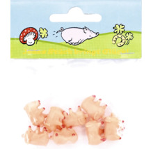 Kleine Dekoschweine als Glücksbringer in einer Kunststoffverpackung
