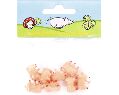 Kleine Dekoschweine als Glücksbringer in einer Kunststoffverpackung