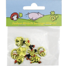 Glücksbringer Set mit Kleeblättern, Schornsteinfegern, Schweinchen und Hufeisen in Kunststoffverpackung