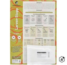 Biohelp Larven Stopp Nematoden zur biologischen Bekämpfung von Trauermücken und Thripslarven mit Anwendungshinweisen und Produktverpackung. (Image AI modified or generated)