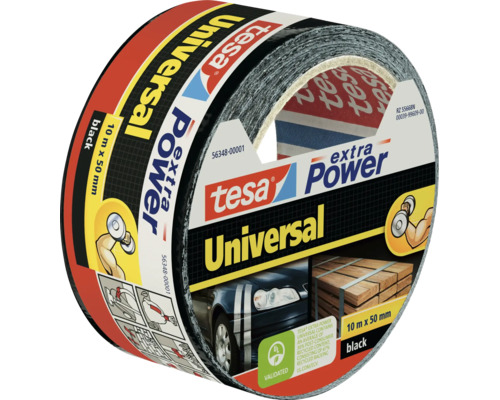 Tesa Extra Power Universal Gewebeband in schwarz mit 10 Metern Laenge und 50 Millimetern Breite fuer Reparaturen und Befestigungen