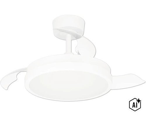 Deckenventilator mit ausklappbaren Flügeln und integrierter Beleuchtung zur Raumklimatisierung. (Image AI modified or generated)
