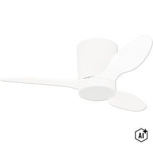 Moderner Deckenventilator mit drei Flügeln und integriertem Gehäuse für eine effiziente Luftzirkulation im Innenbereich. (Image AI modified or generated)