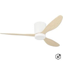 Deckenventilator mit drei Holzoptik Flugeln und zylindrischem Gehäuse (Image AI modified or generated)
