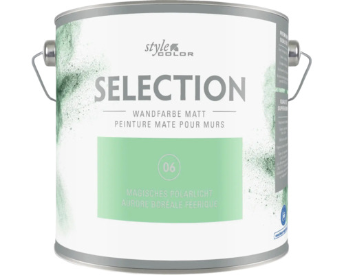 Farbeimer mit matter Wandfarbe von Style Color Selection in der Nuance Magisches Polarlicht.