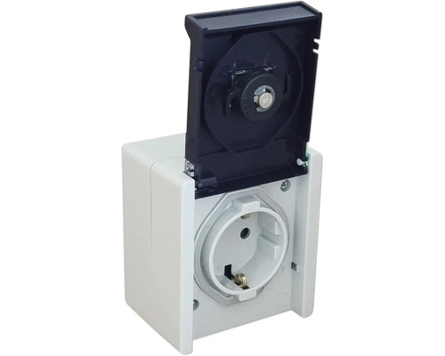Aufputz Schutzkontakt Steckdose mit Klappdeckel für Feuchtrauminstallation