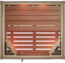 Wandelement einer Infrarotkabine aus Holz mit integrierten Infrarotstrahlern