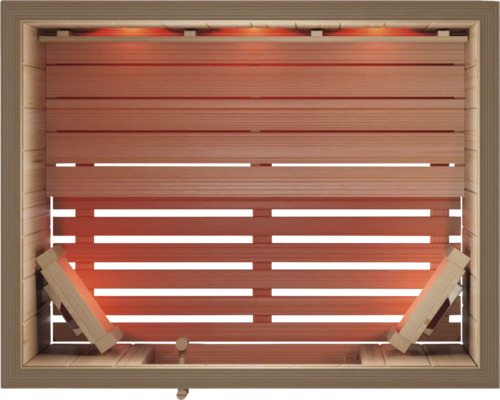 Sauna Innenansicht mit Infrarotstrahlern und Holzverkleidung für eine komfortable Wärmekabine