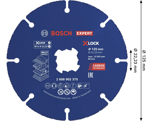 Bosch Expert Carbide Multi Material Trennscheibe für Winkelschleifer mit X-Lock Aufnahme, Durchmesser 125 Millimeter.