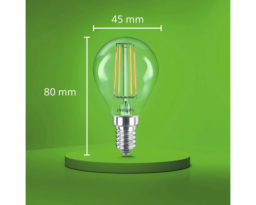 Philips LED Filament Tropfenlampe E14 mit 45 Millimeter Durchmesser und 80 Millimeter Höhe