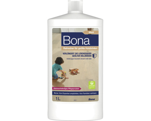 Bona Refresher für geölte Holzböden in der 1 Liter Flasche für matte Optik und Verschleißschutz bei geölten Parkett- und Holzböden.
