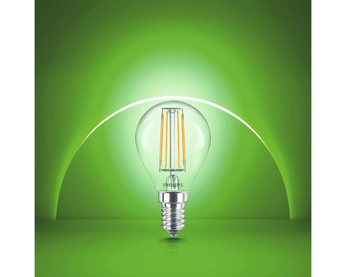 Philips LED Filament Tropfenlampe E14 mit klarer Glaskolbenoptik