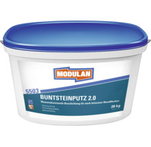 Modulan Buntsteinputz 2.0, wasserabweisende Fassadenbeschichtung fuer stark belastete Wandflaechen im 20 Kilogramm Eimer mit 2,0 Millimeter Koernung.