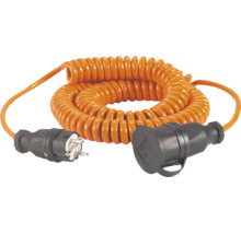 Spiralkabel für Außenbereich mit Schutzkontaktstecker und Schutzkontaktkupplung