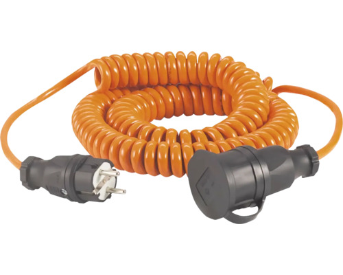 Spiralkabel für Außenbereich mit Schutzkontaktstecker und Schutzkontaktkupplung