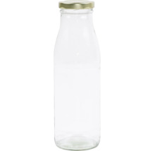 Leere Glasflasche mit Schraubverschluss für Lebensmittel oder Aufbewahrung.