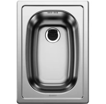 Rechteckiges Edelstahl Einbauspüle von Blanco mit einem Becken und Siebkorbventil.