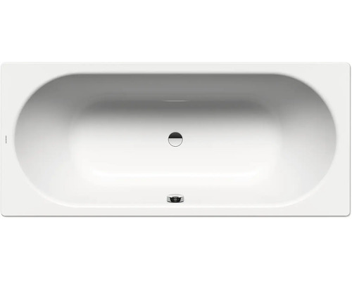 Rechteckige Einbau Badewanne mit abgerundeter Innenform, mittigem Ablauf und Überlauf, Ansicht von oben