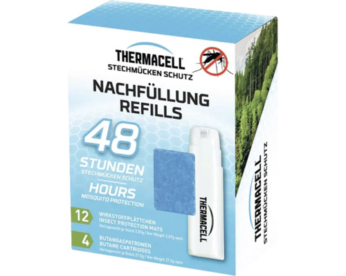 Thermacell Nachfüllpackung für Stechmückenschutz mit 12 Wirkstoffplättchen und 4 Butangaspatronen für 48 Stunden Schutz