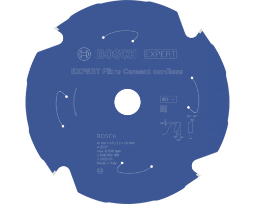 Bosch Expert Fibre Cement Cordless Kreissägeblatt mit 160 Millimeter Durchmesser für Akku Handkreissägen zum Schneiden von Faserzementplatten.
