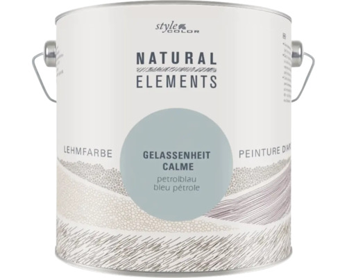 Eimer mit StyleColor Natural Elements Lehmfarbe in der Nuance Gelassenheit petrolblau zum Streichen von Wänden und Decken im Innenbereich.
