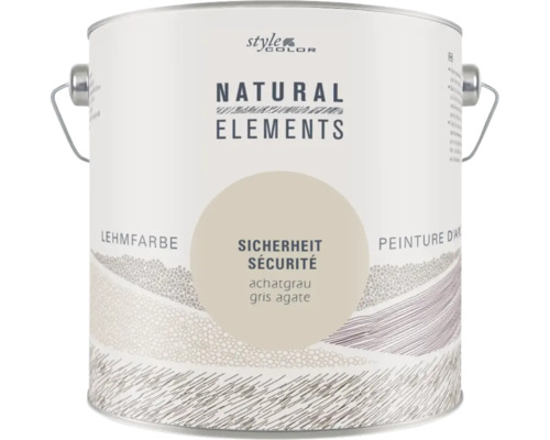 Eine Dose Style Color Natural Elements Lehmfarbe in der Nuance achatgrau mit Tragegriff
