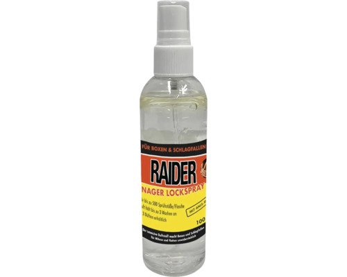 Raider Nager Lockspray für Mäuse und Ratten in 100 Milliliter Pumpflasche zur Anwendung in Schlagfallen und Köderboxen.