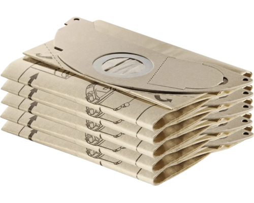 Stapel aus mehreren Staubsaugerbeuteln aus Papier mit Pappflansch für effiziente Staubaufnahme.